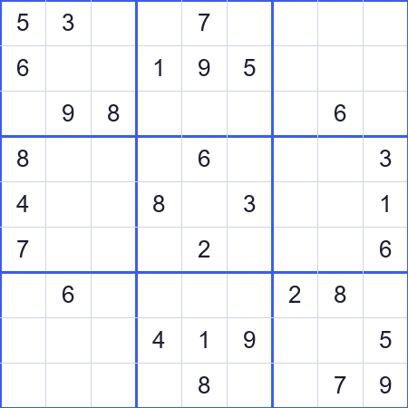 Free printable sudoku puzzle sample, medium difficulty, 9x9 grid ready to print